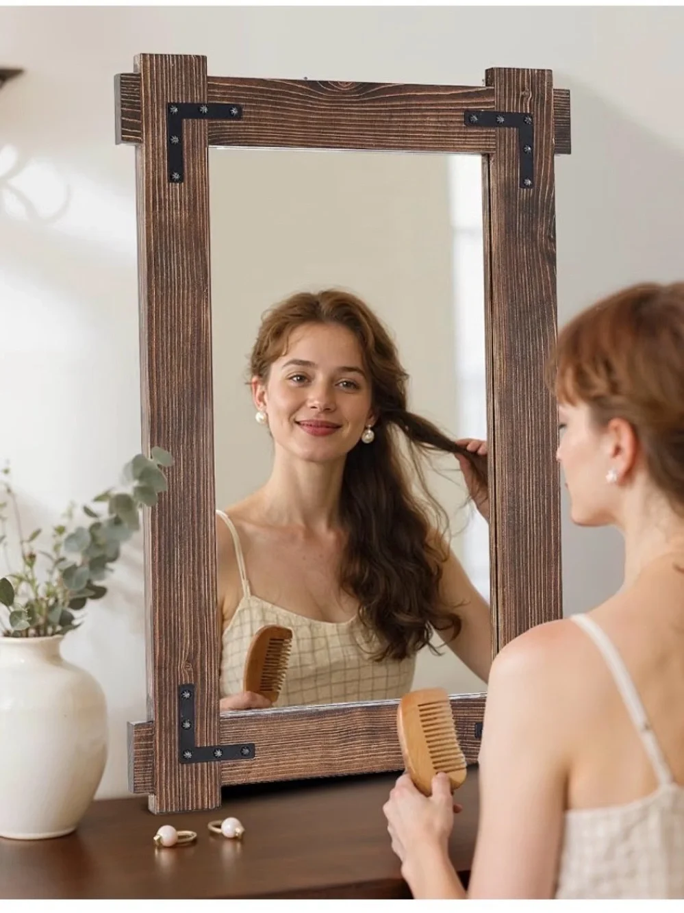 Scoffee Rustic Wood Framed Mirror